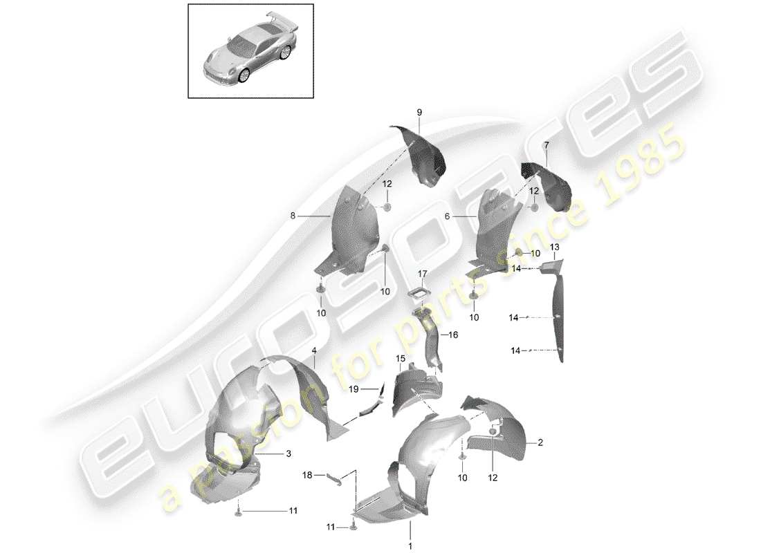 porsche 991 turbo (2015) wheelhouse protector ersatzteildiagramm