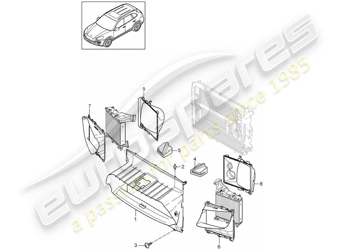 porsche 2012 (cayenne e2 92a) luftkanal teilediagramm