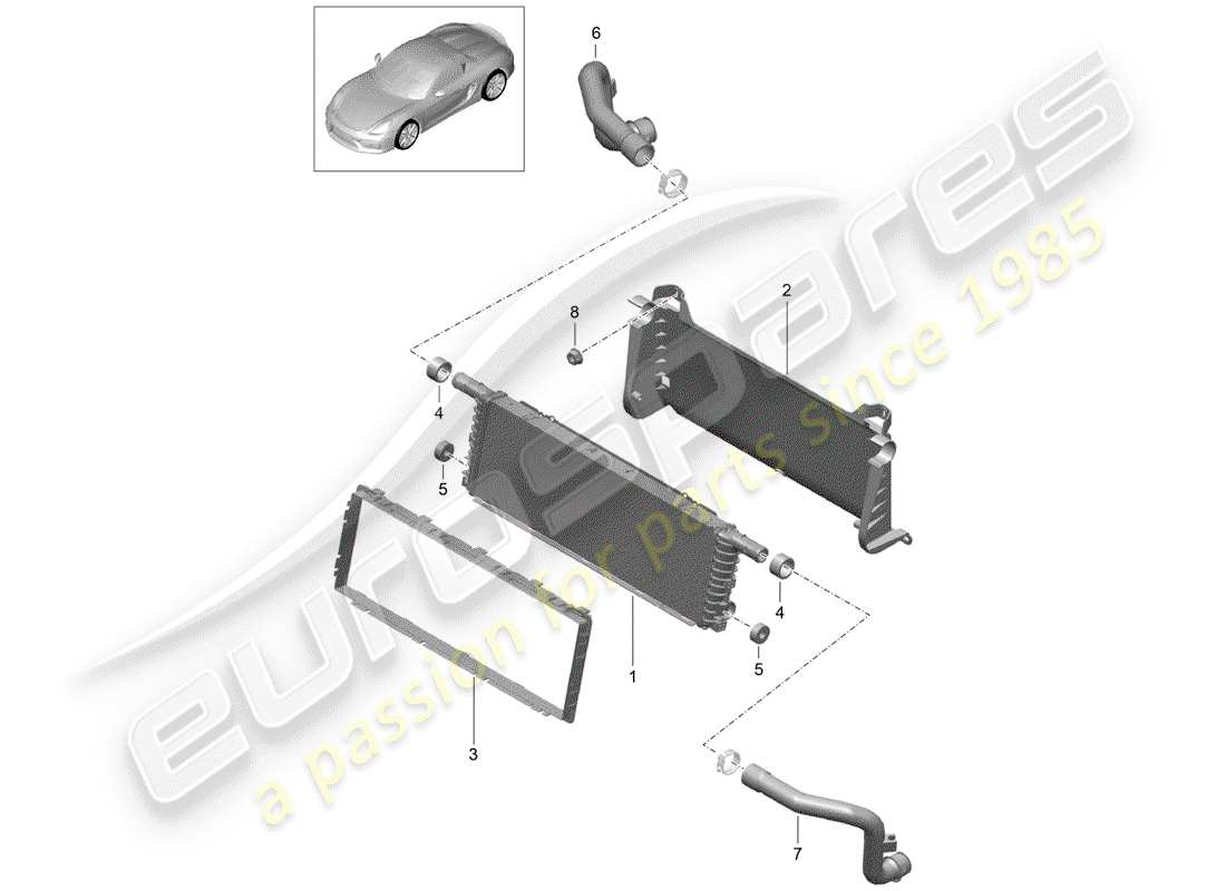 porsche boxster spyder (2016) kühler-teilediagramm