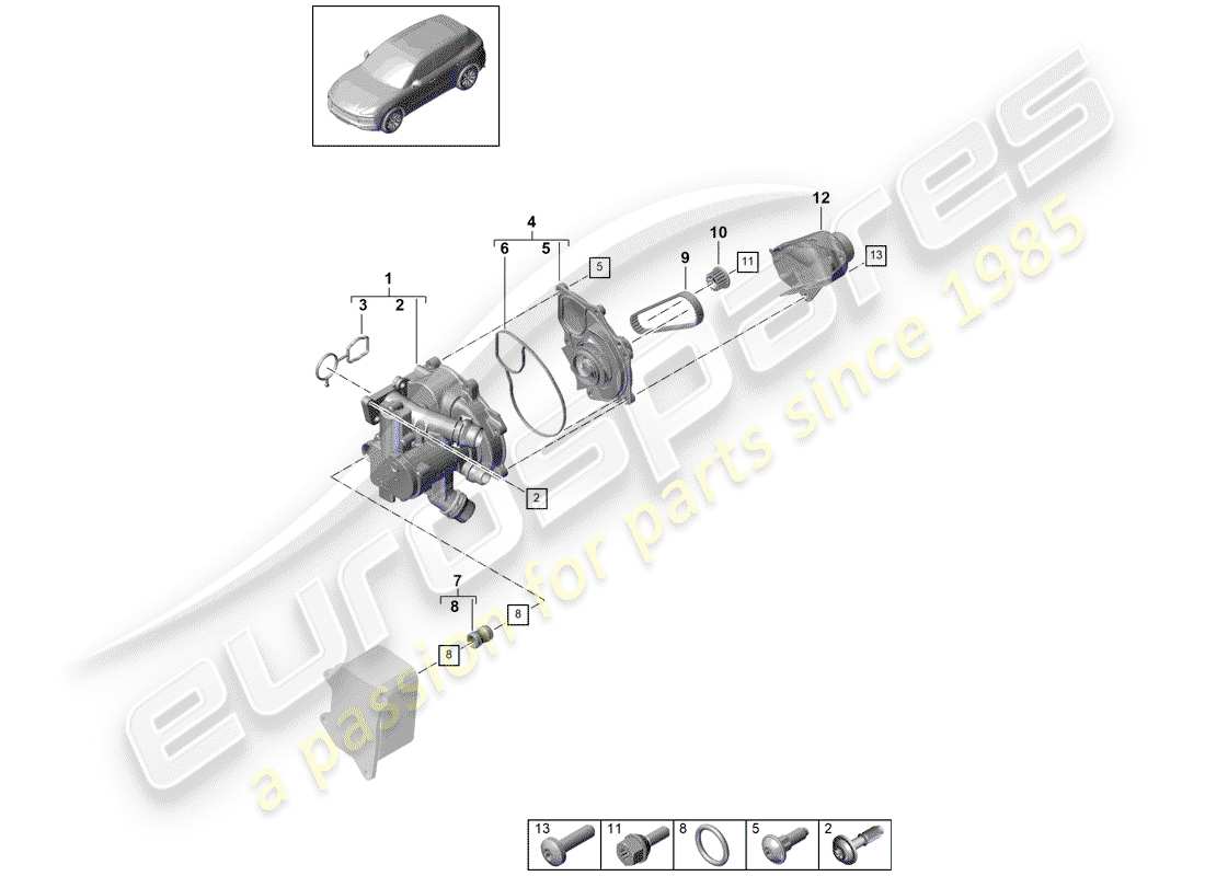 porsche 2019 (cayenne e3 9ya/9yb) thermostat-teilediagramm