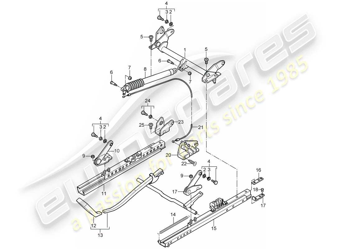 porsche 1999 (986 boxster) sitzrahmen - standardsitz - für fahrzeuge mit sitzhöhenverstellung ersatzteildiagramm