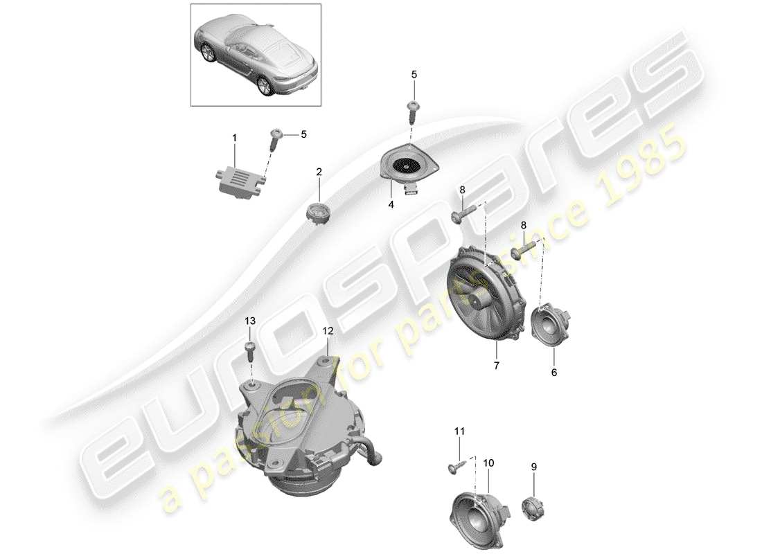 porsche 2019 (718 cayman) lautsprecher teilediagramm