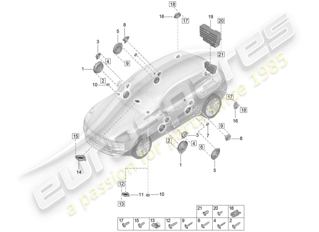 porsche 2020 (macan) lautsprecher-teilediagramm