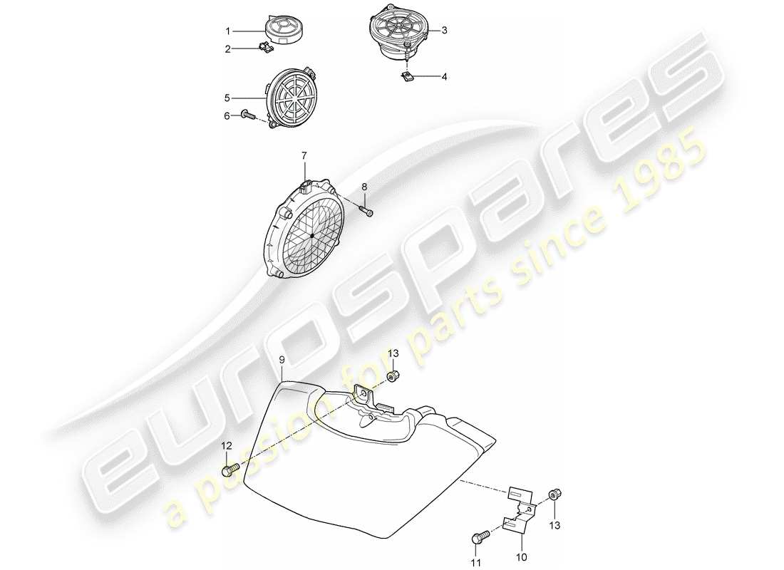 porsche 2007 (987 cayman) lautsprecher-teilediagramm