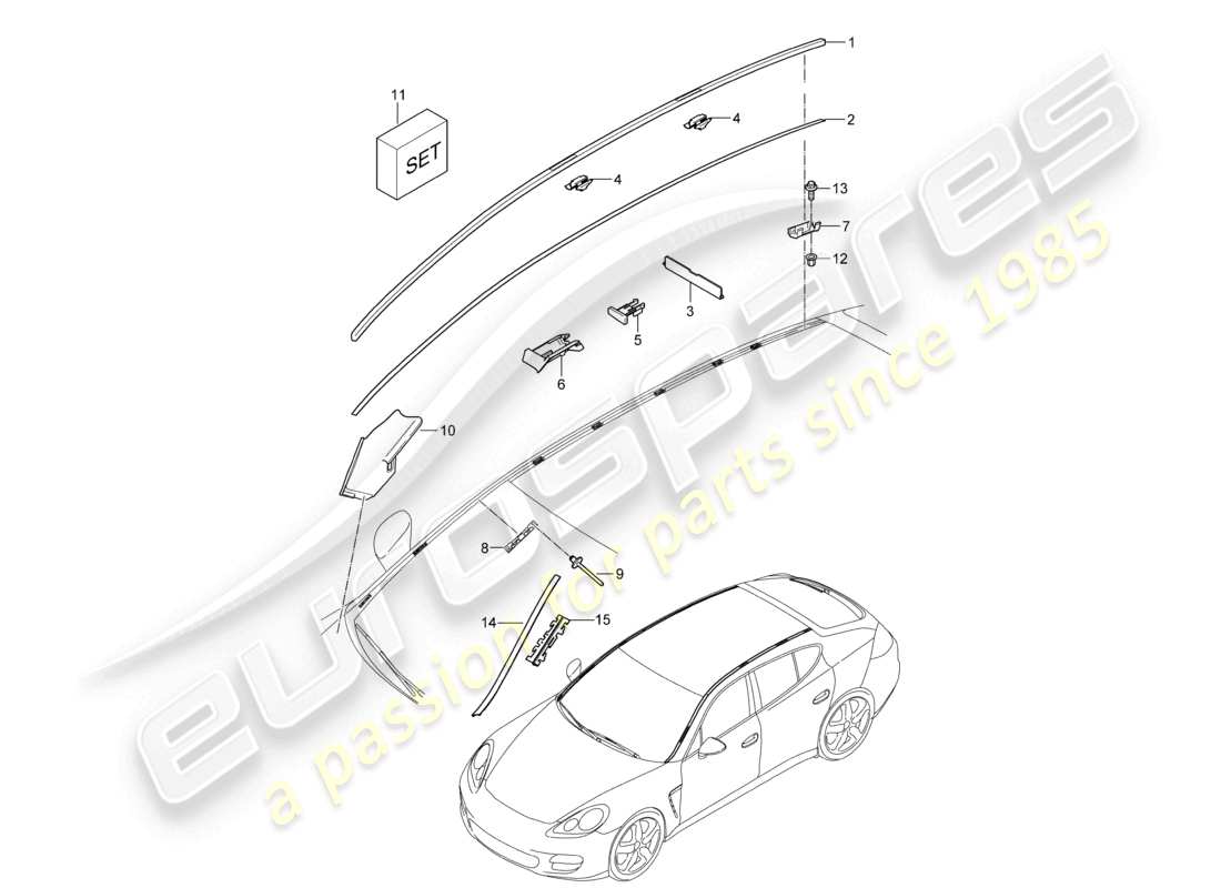 porsche 2010 (cayenne e1 9pa) dachkanal teilediagramm