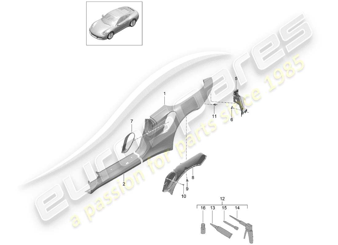 porsche 2019 (991-2 turbo) seitenverkleidung teilediagramm