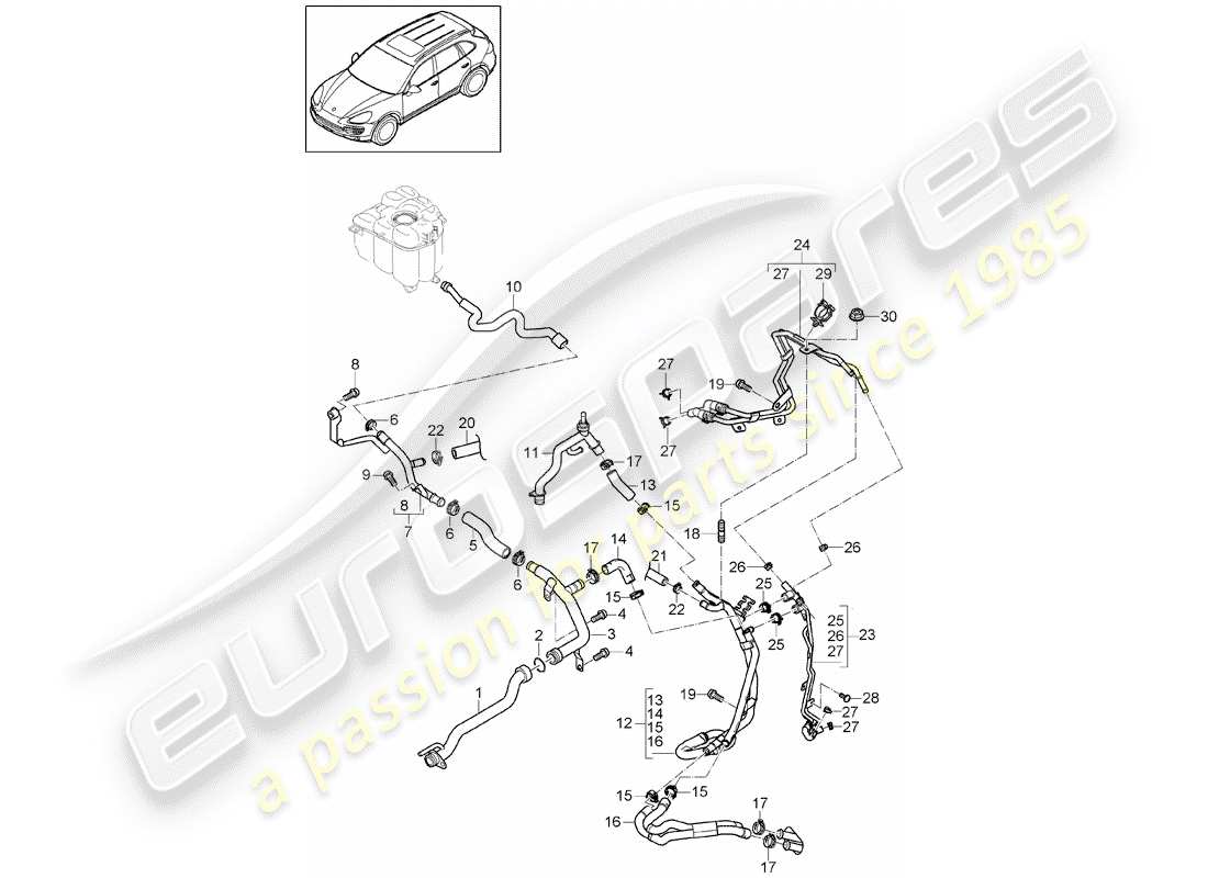 porsche 2012 (cayenne e2 92a) wasserkühlen teilediagramm