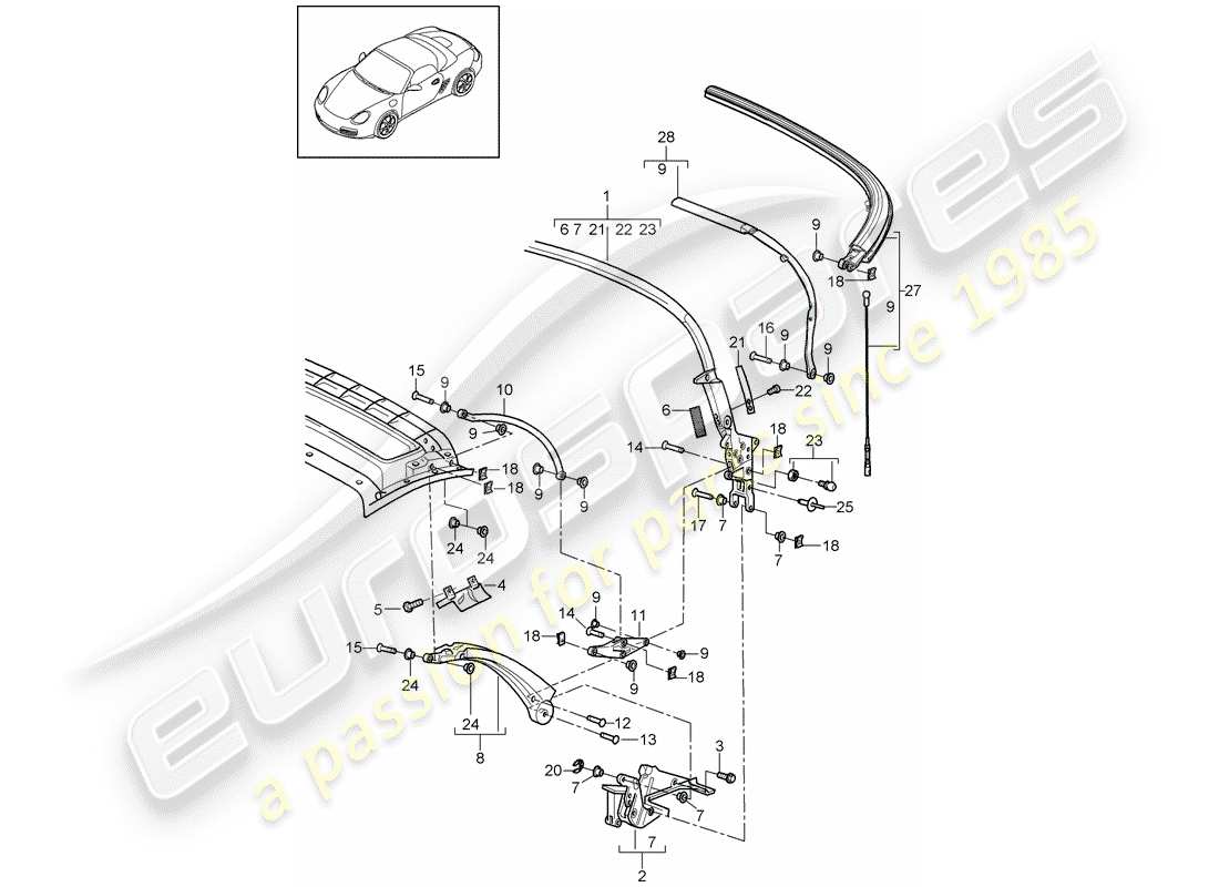 porsche 2011 (987 boxster) top frame ersatzteildiagramm