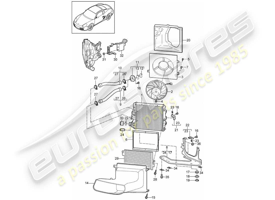 porsche 2009 (987 cayman) wasserkühlung 3 ersatzteildiagramm