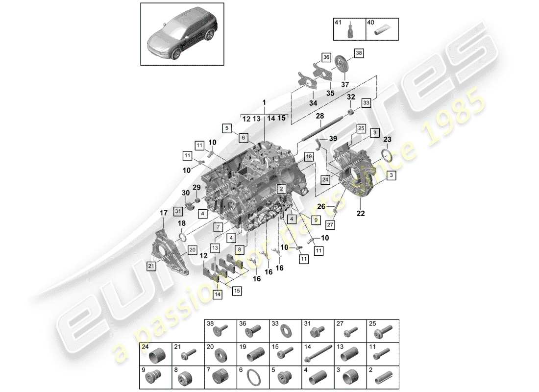porsche 2018 (cayenne e3 9ya/9yb) kurbelgehäuse-teilediagramm