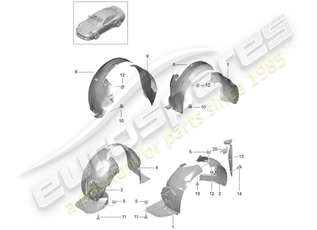 porsche 2016 (991-1 turbo) wheelhouse protector ersatzteildiagramm