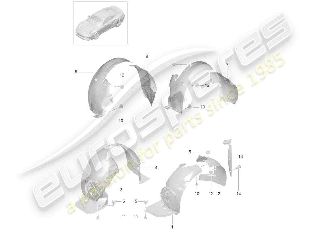 porsche 991 turbo (2015) wheelhouse protector ersatzteildiagramm