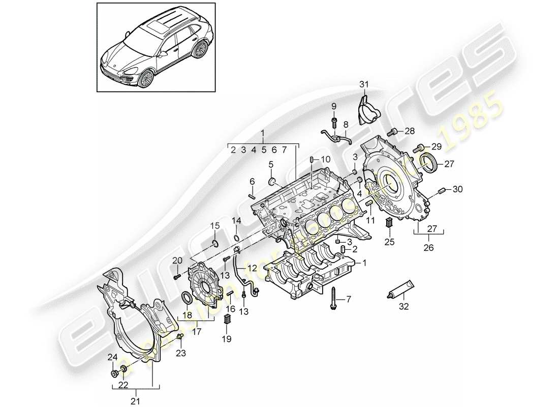 porsche 2016 (cayenne e2 92a) kurbelgehäuse teilediagramm