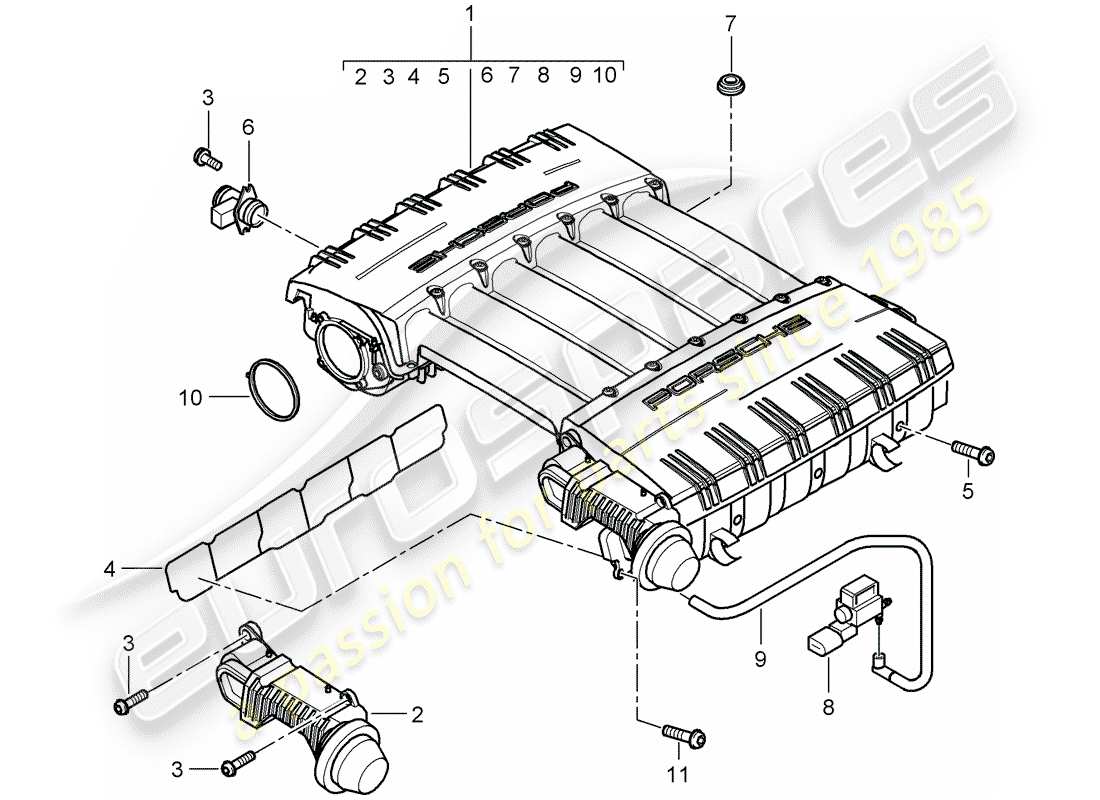 porsche 2008 (cayenne e1 9pa) ansaugkrümmer - teilediagramm