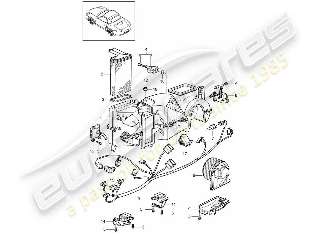 porsche 2007 (987 boxster) klimaanlage teilediagramm