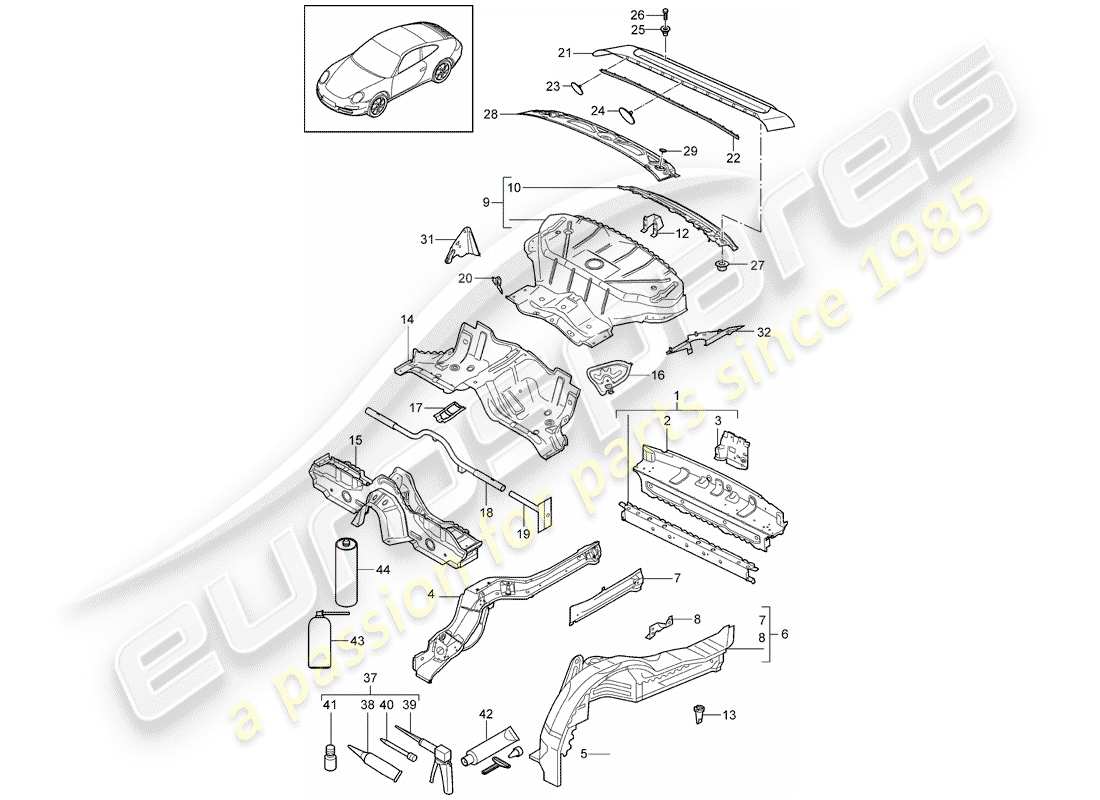 porsche 2010 (997-2) hinteres ende teilediagramm