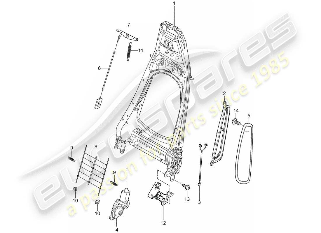 porsche 2008 (997-1) rückenlehnenrahmen teilediagramm