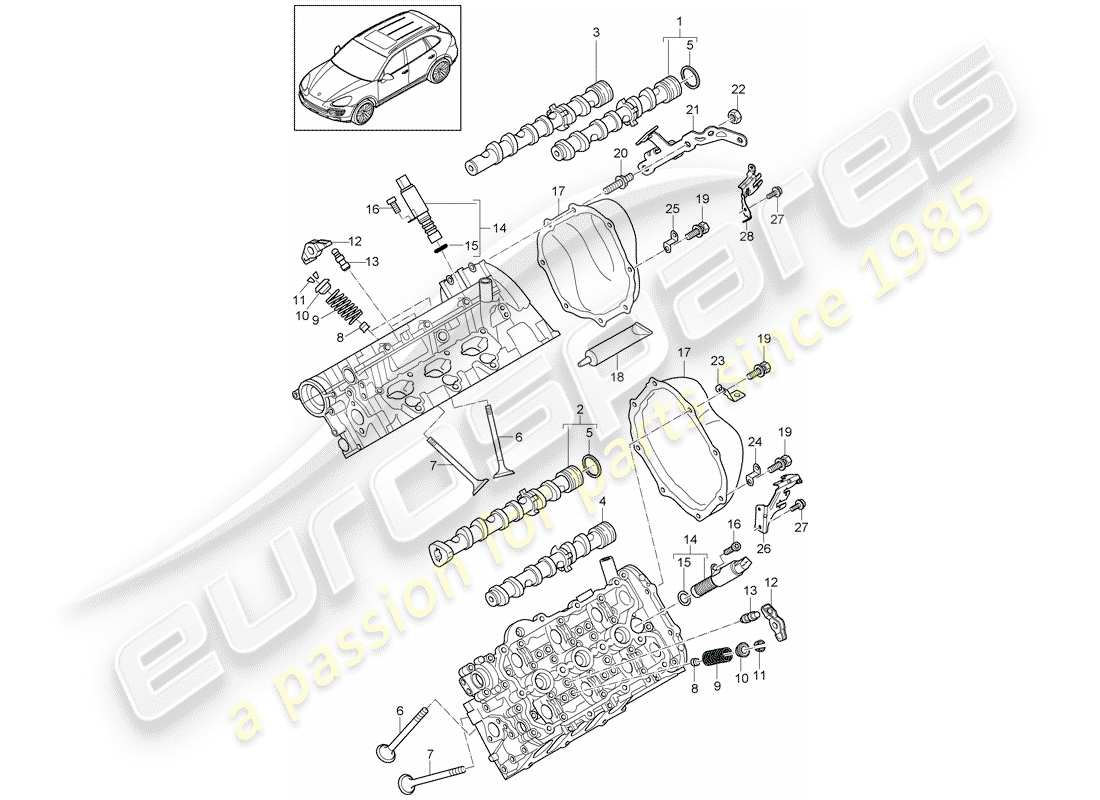 porsche 2014 (cayenne e2 92a) nockenwelle, ventile ersatzteildiagramm