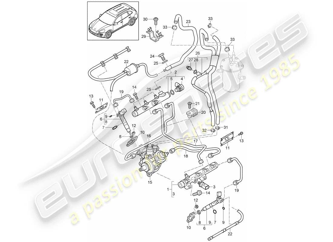 porsche 2014 (cayenne e2 92a) kraftstoffsammelrohr ersatzteildiagramm