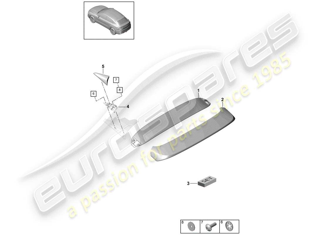 porsche 2018 (cayenne e3 9ya/9yb) dachkantenspoiler ersatzteildiagramm