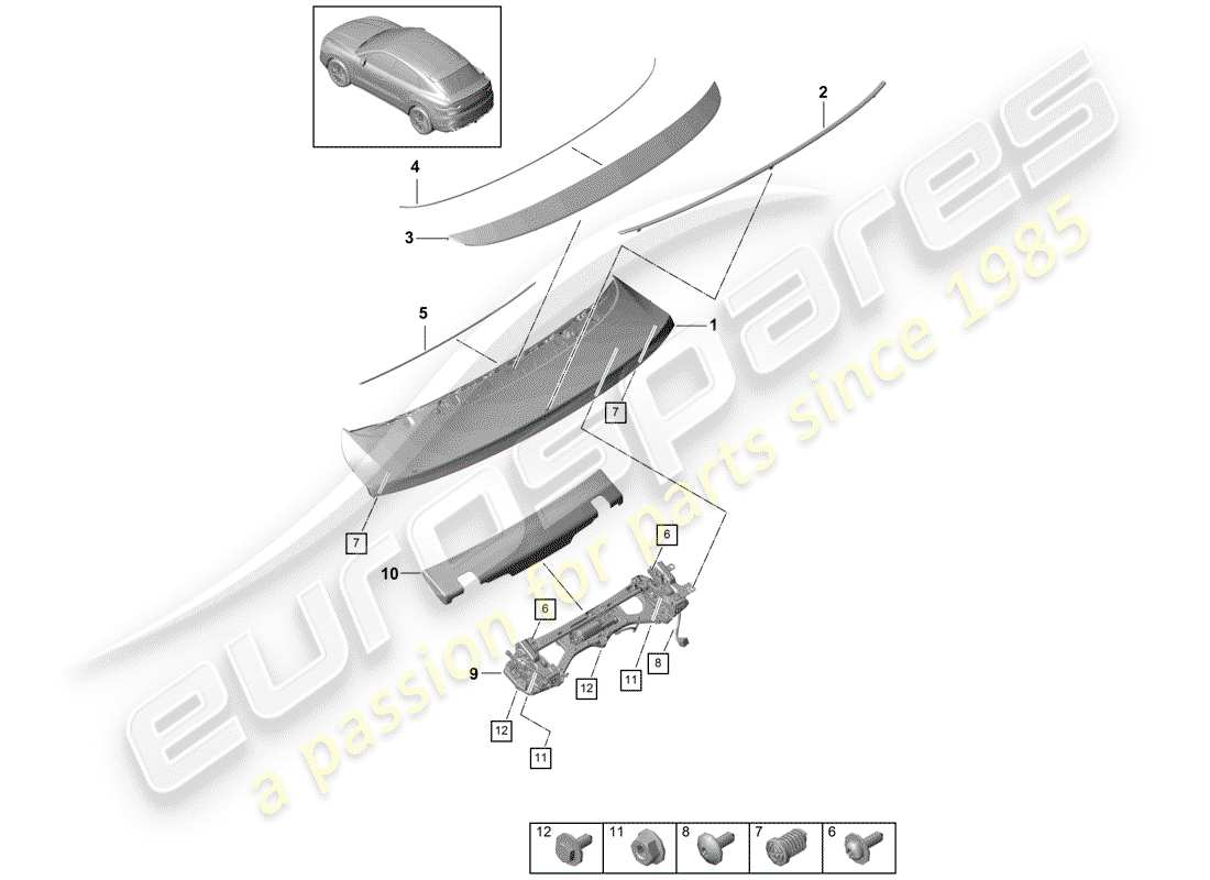 porsche 2019 (cayenne e3 9ya/9yb) heckspoiler teilediagramm
