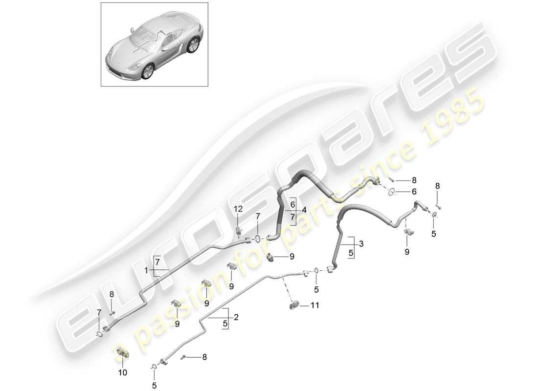 porsche 2019 (718 cayman) kältemittelkreislauf teilediagramm