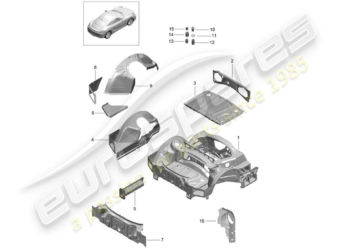 porsche 2016 (981 cayman) hinteres ende teilediagramm