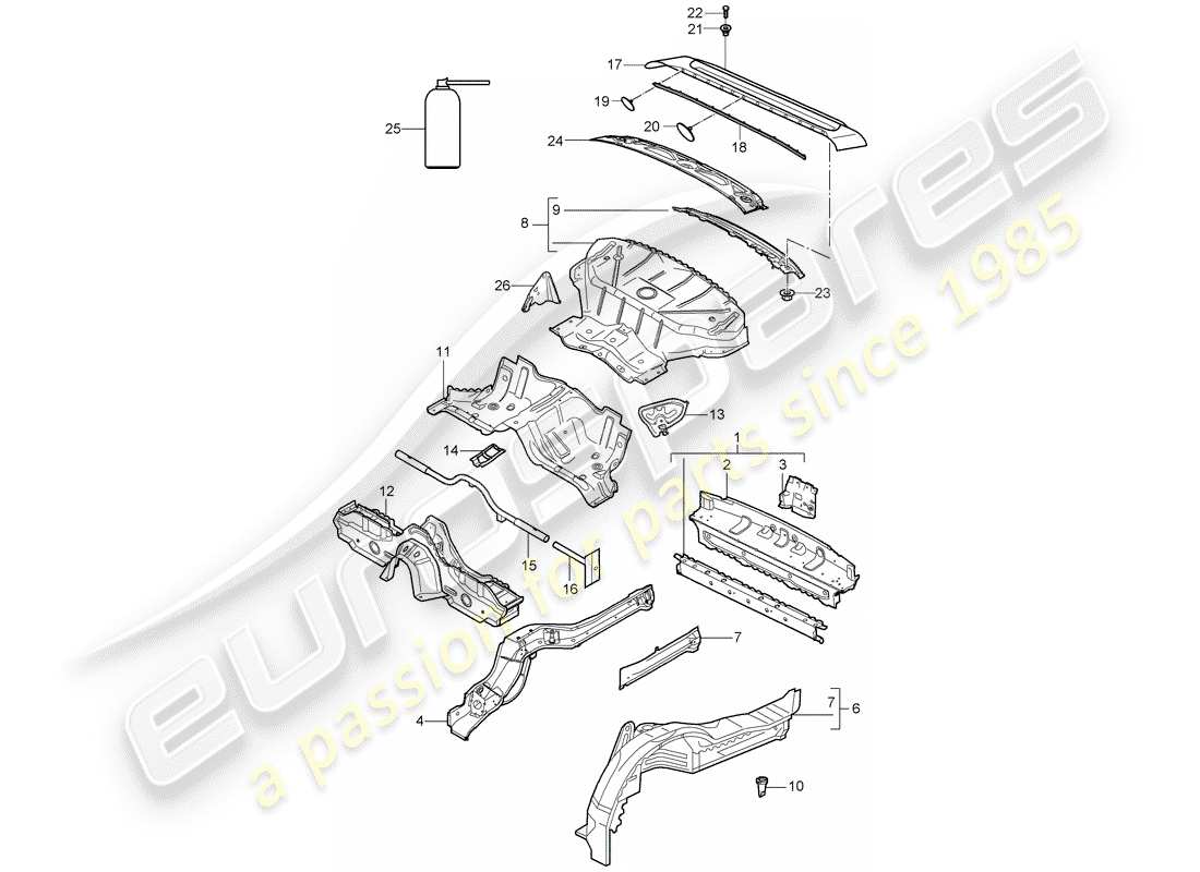 porsche 2007 (997-1 gt3) hinteres ende teilediagramm