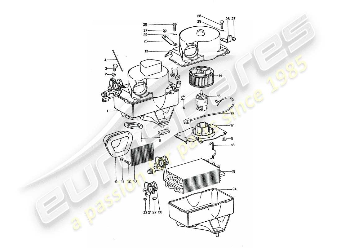 porsche 1977 (911 turbo) klimaanlage - verdampfer - verdampfergehäuse - zubehör teilediagramm