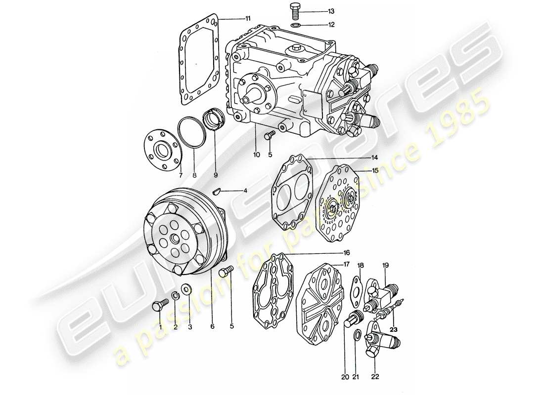 porsche 1976 (911 turbo) klimaanlage - kompressor ersatzteildiagramm