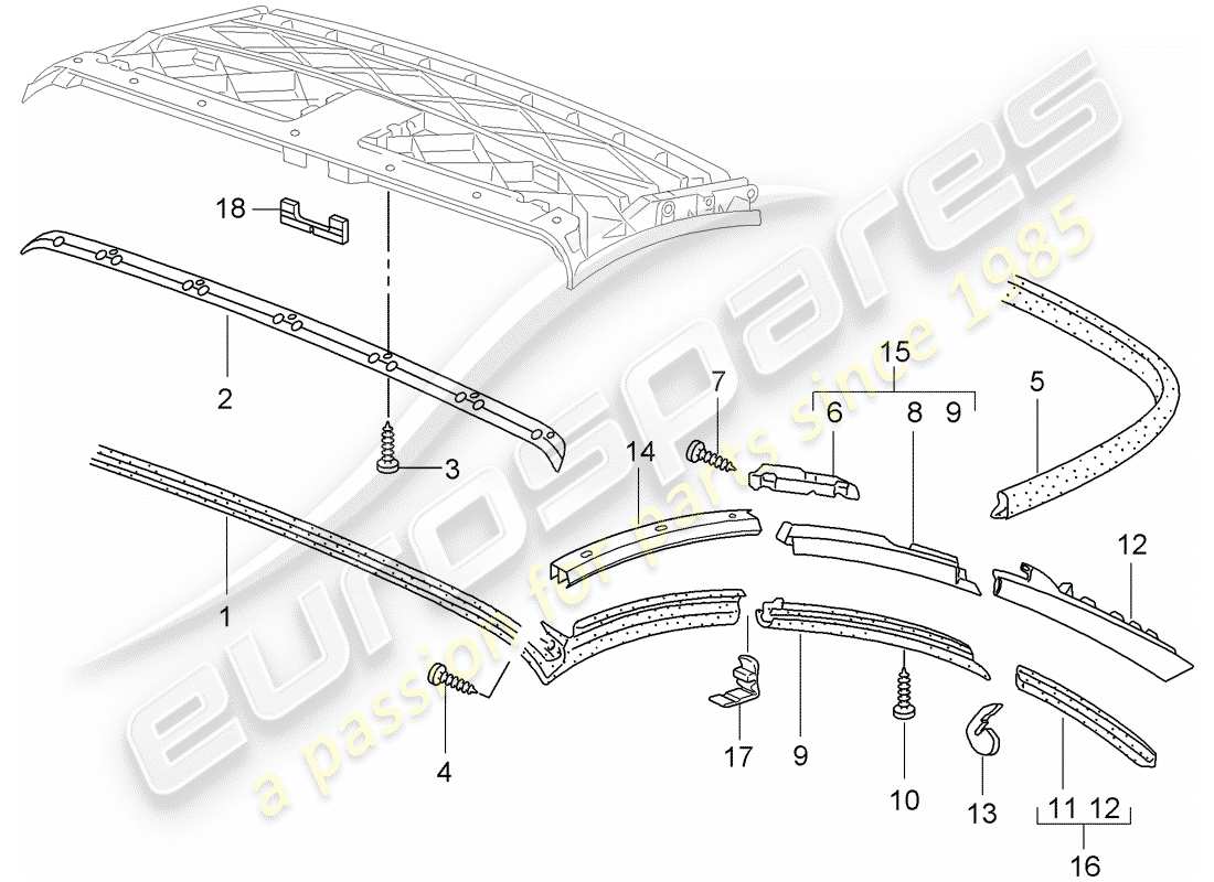 porsche 2008 (997-1) cabrioverdeck-ersatzteildiagramm