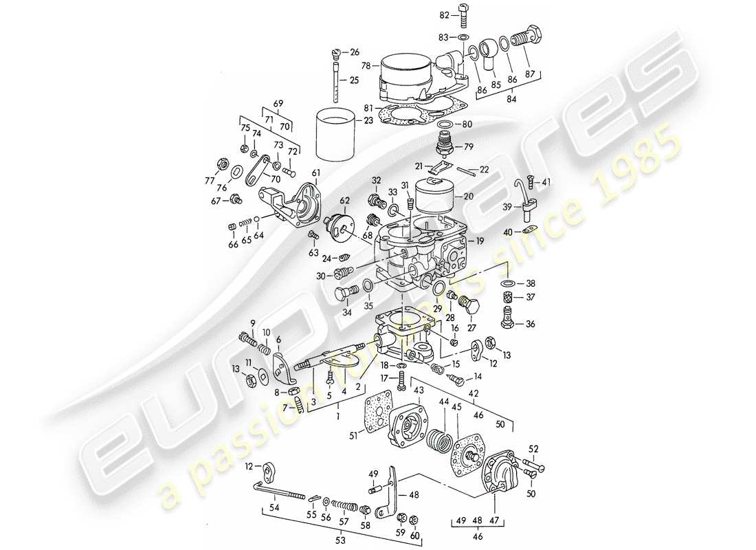 porsche 1957 (356/356a) einzelteile - für - vergaser - solex 32 pbi ersatzteildiagramm