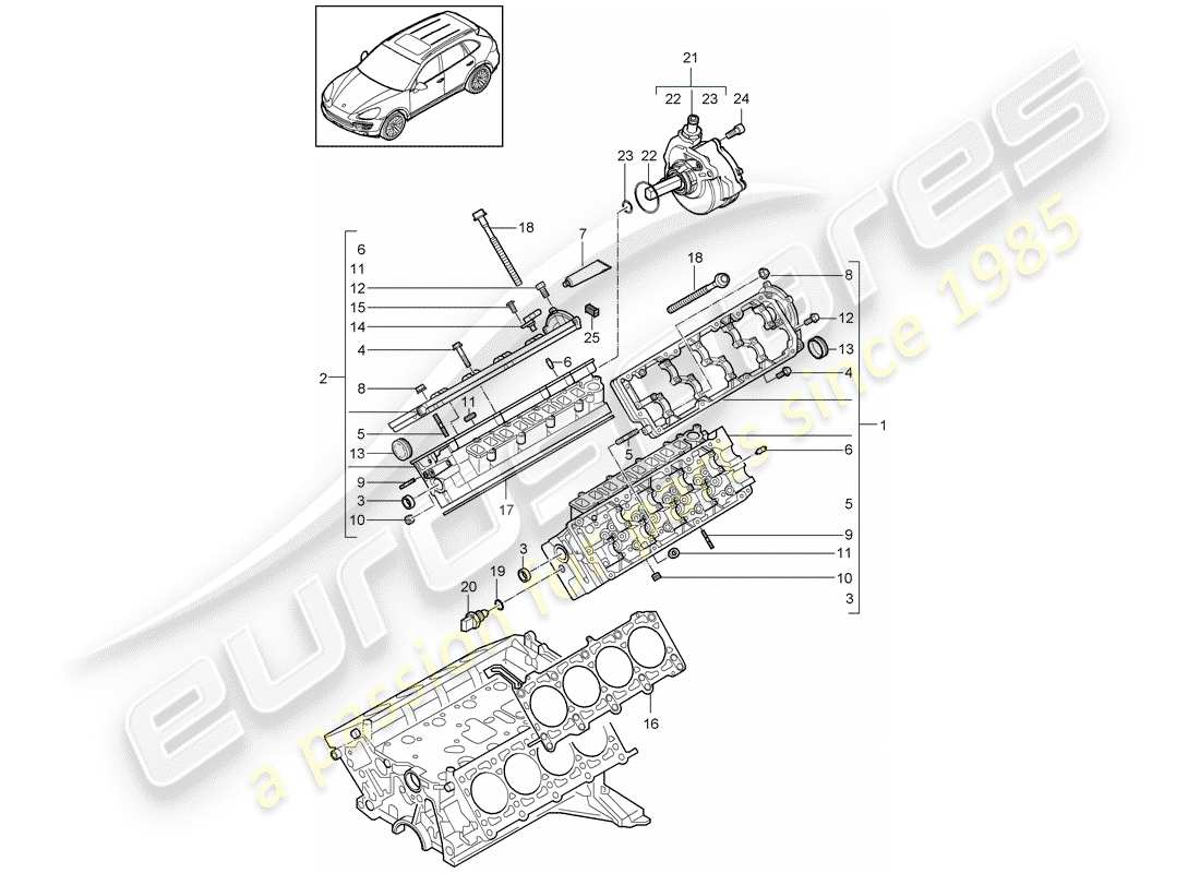 porsche 2014 (cayenne e2 92a) zylinderkopf teilediagramm