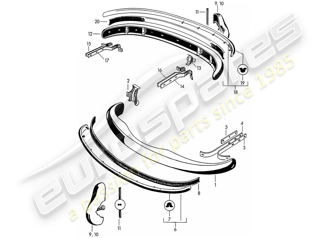 porsche 1957 (356/356a) stoßstange ersatzteildiagramm