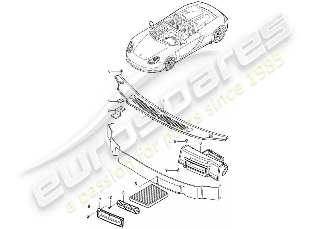 porsche 2004 (carrera gt) abdeckung - wasserkasten - partikelfilter ersatzteildiagramm
