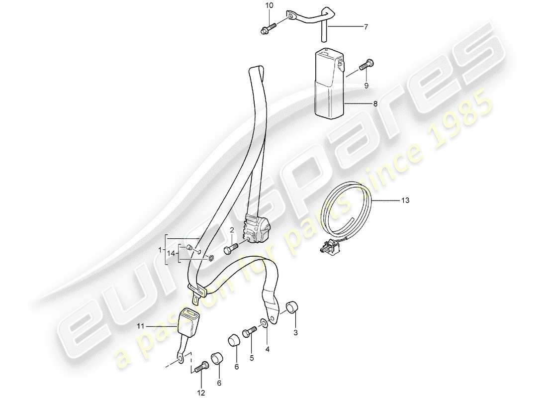 porsche 2008 (997-1) sicherheitsgurt teilediagramm