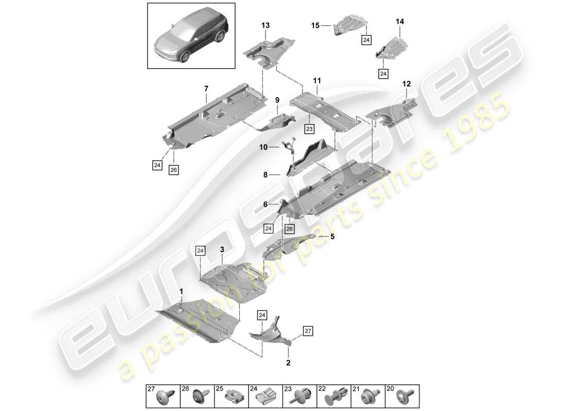 porsche 2018 (cayenne e3 9ya/9yb) lining ersatzteildiagramm
