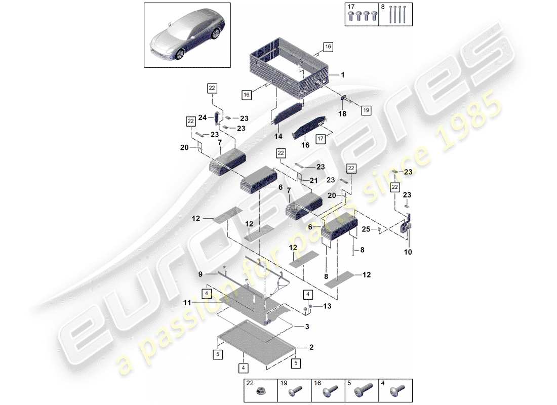 porsche 2018 (cayenne e3 9ya/9yb) hybrid batterie teilediagramm