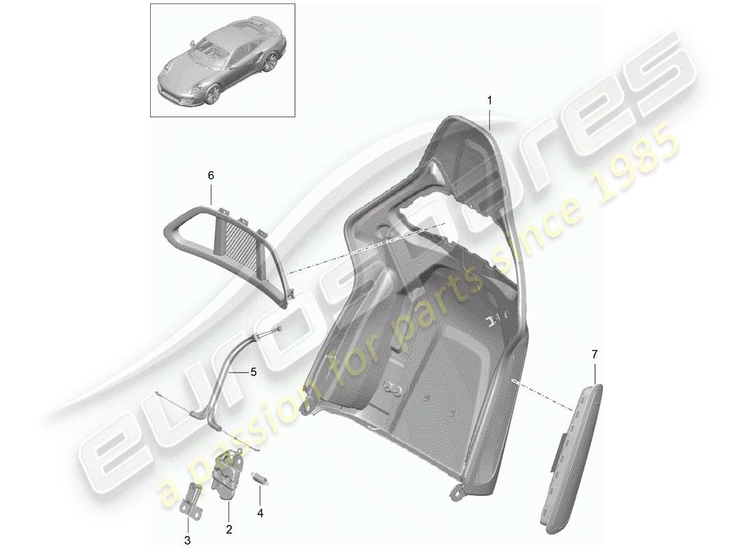 porsche 2017 (991-2 turbo) rückenlehnenschale ersatzteildiagramm