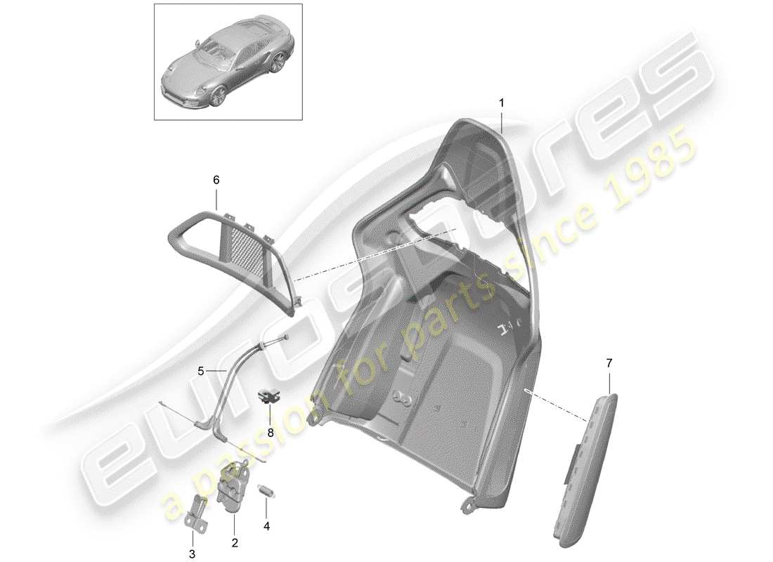 porsche 2016 (991-1 turbo) rückenlehnenschale ersatzteildiagramm