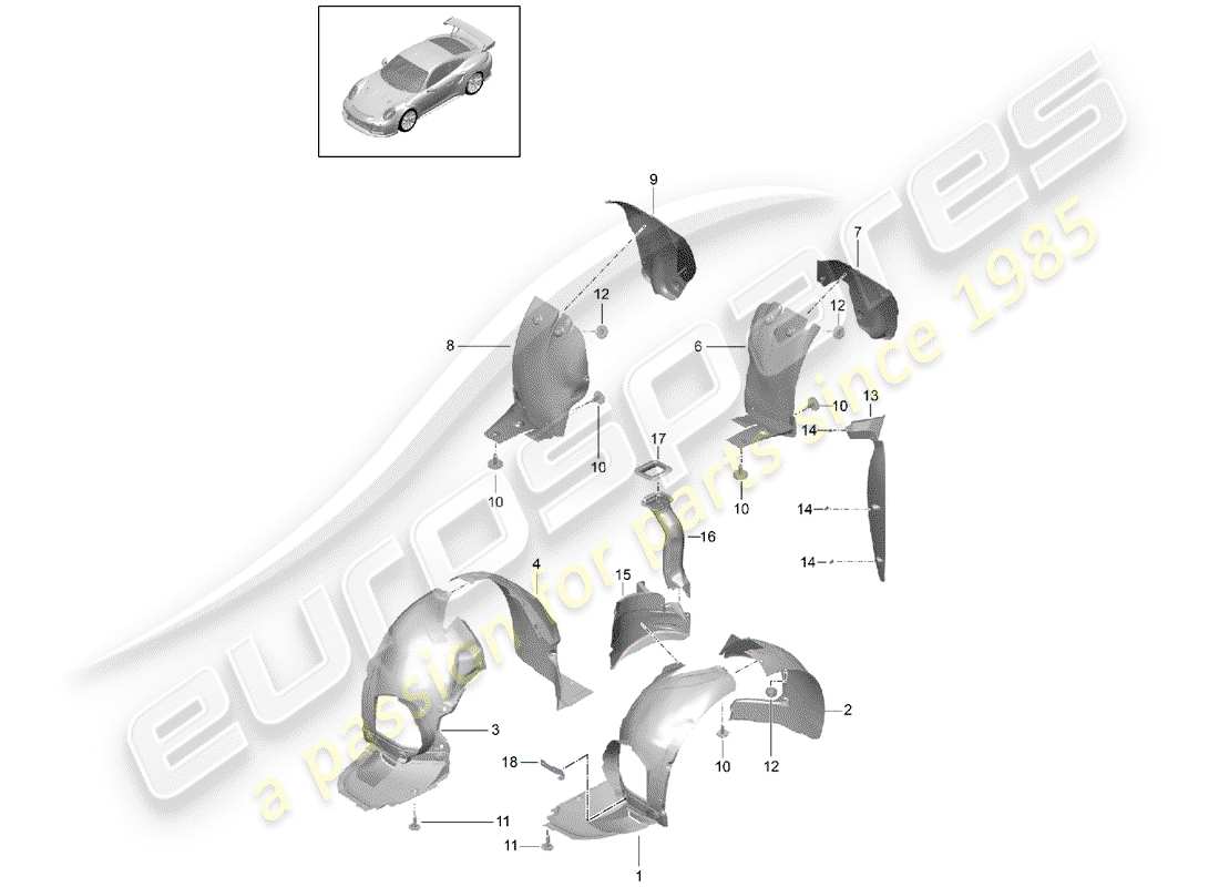 porsche 991 turbo (2016) wheelhouse protector ersatzteildiagramm