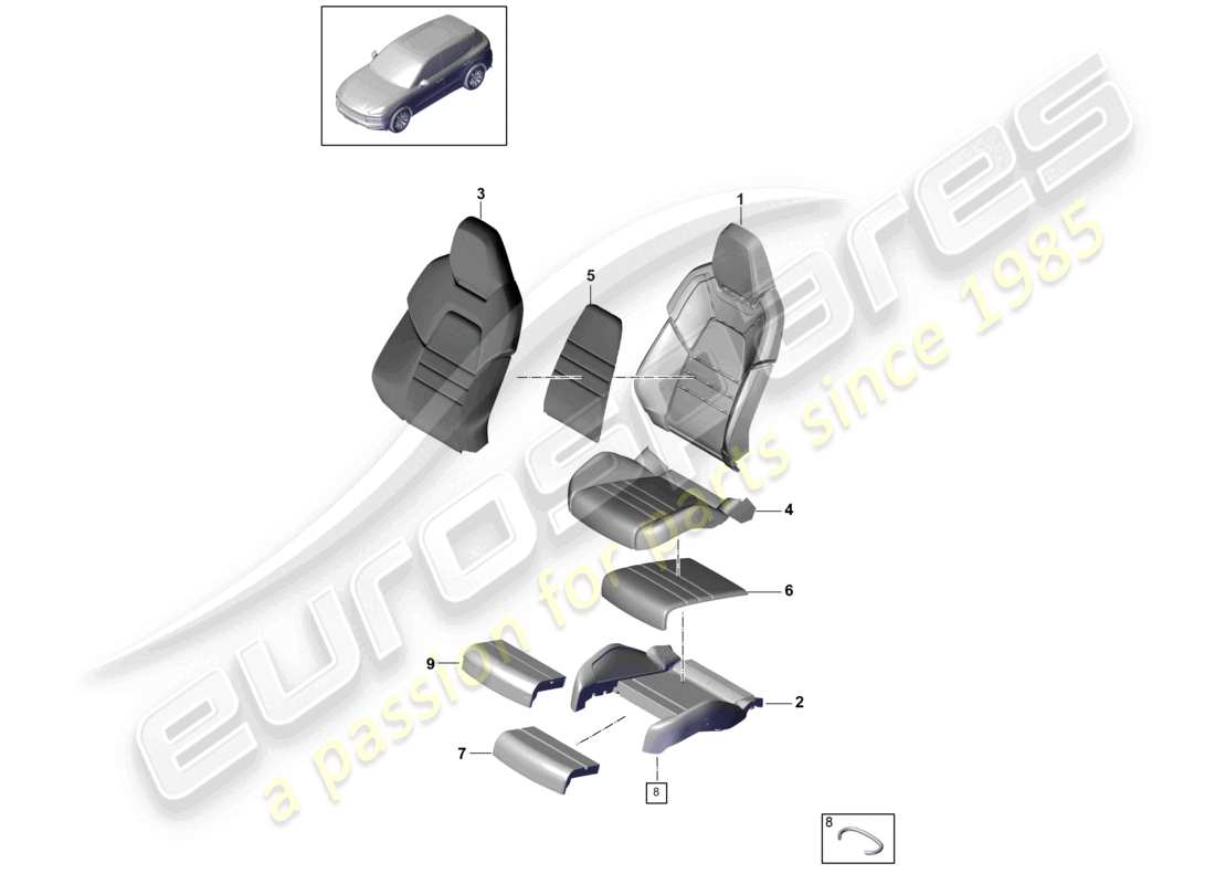 porsche 2020 (cayenne e3 9ya/9yb) schaumstoffteil sitzbezug sportsitz teilebild