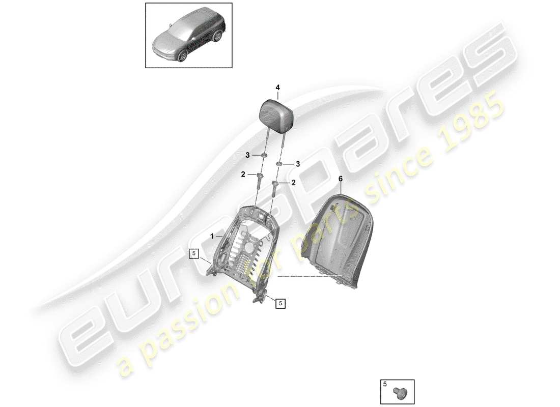 porsche 2018 (cayenne e3 9ya/9yb) rahmen - rückenlehne ersatzteildiagramm