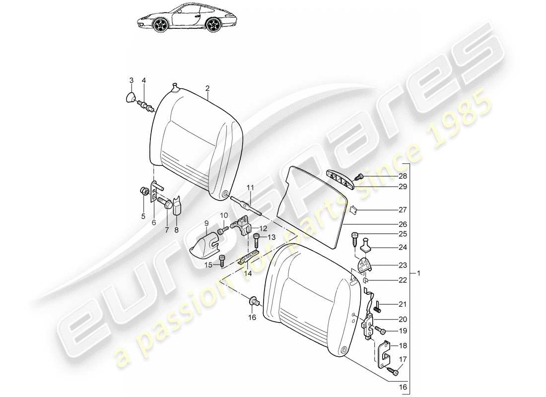 porsche 1998 (996) notsitz-rückenlehne ersatzteildiagramm