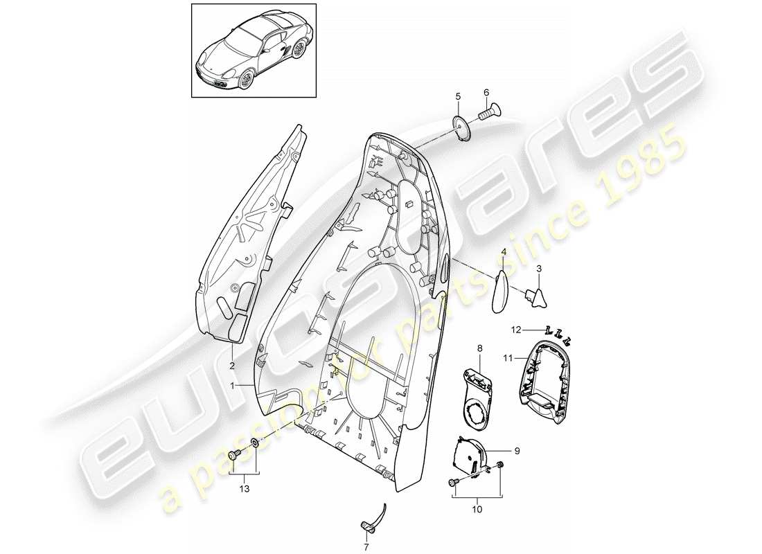 porsche 2009 (987 cayman) rückenlehnenschale ersatzteildiagramm