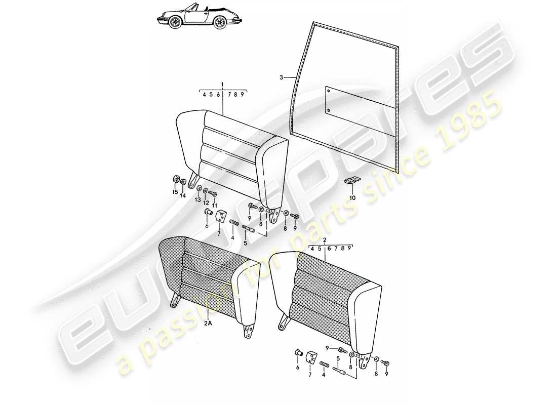 porsche 1987 (seats for 944/968/911/928) notsitz-rückenlehne - - d - mj 1987>> - mj 1989 ersatzteildiagramm