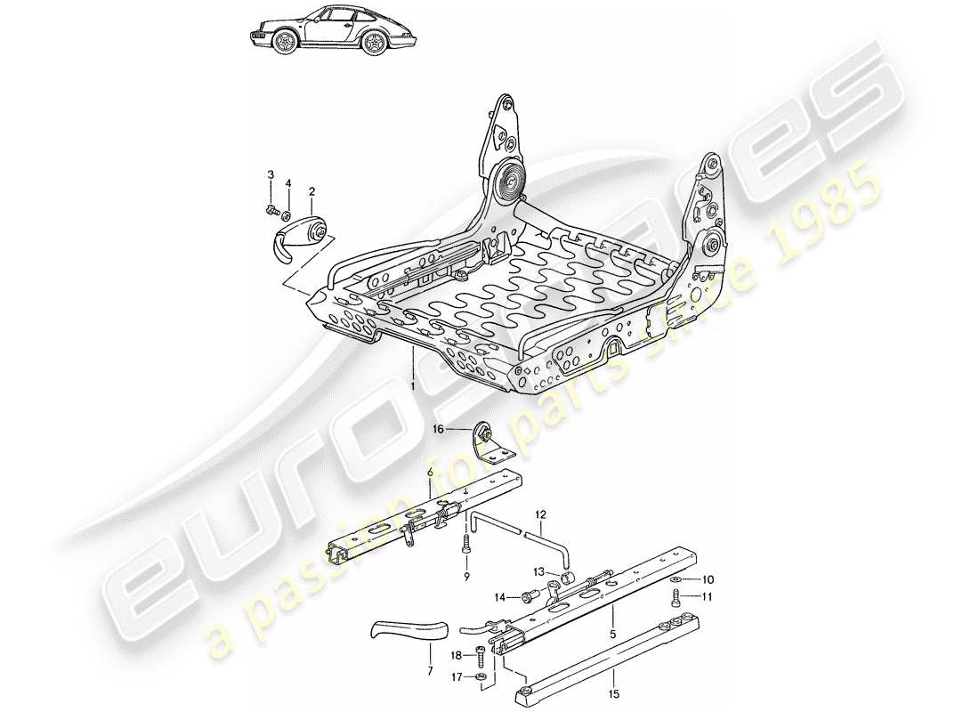 porsche 1987 (seats for 944/968/911/928) rahmen für sitz - für manuelle einstellung - d - mj 1989>> - mj 1994 ersatzteildiagramm
