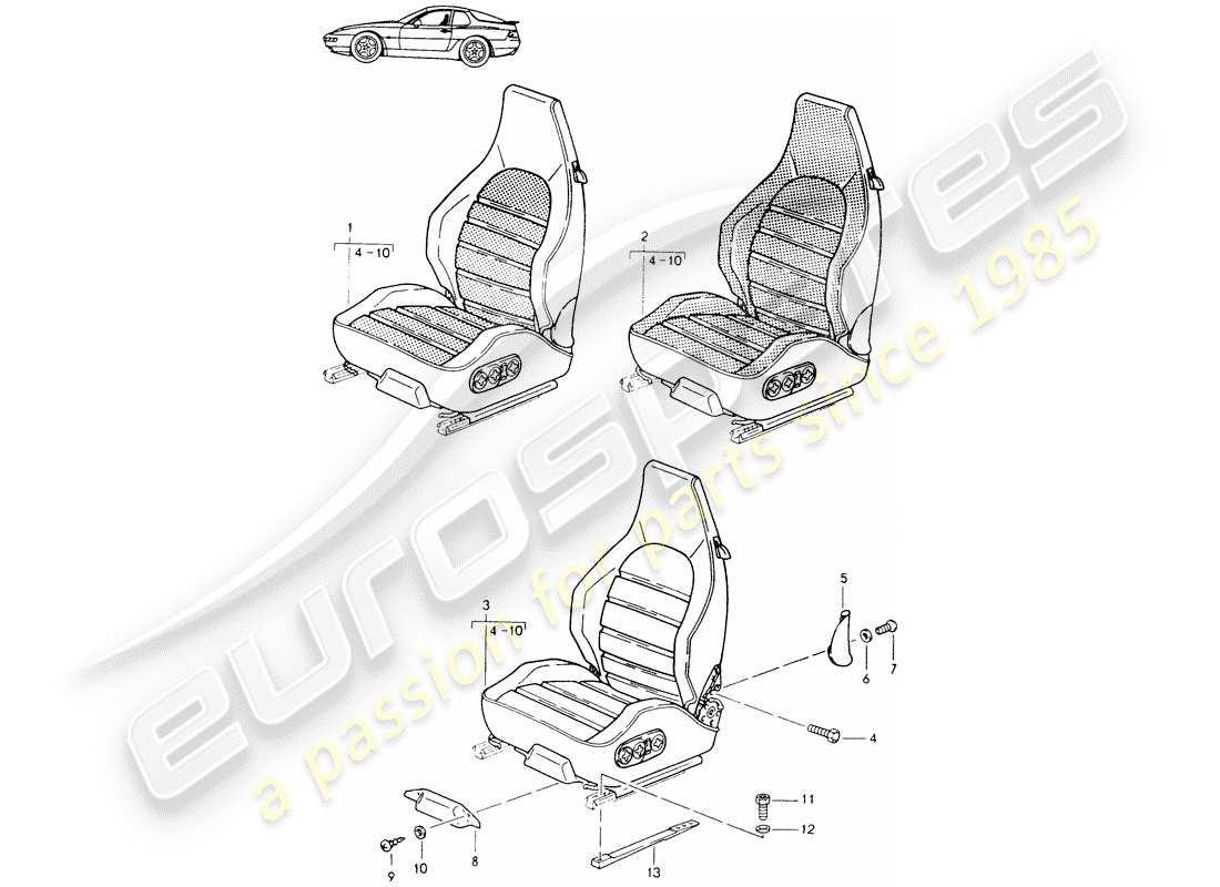 porsche 1987 (seats for 944/968/911/928) sportsitz - komplett - elektr. vertikale verstellung - d - mj 1992>> - mj 1993 ersatzteildiagramm