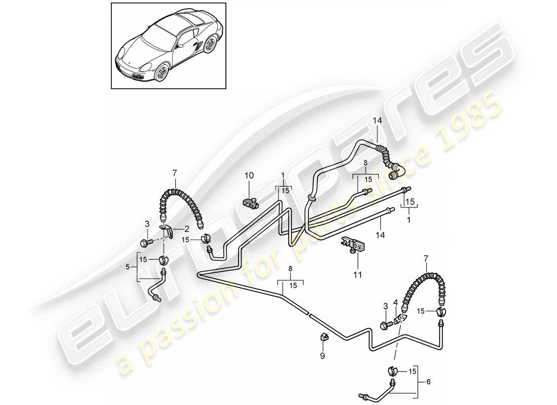 porsche 2010 (987 cayman) bremsleitung ersatzteildiagramm