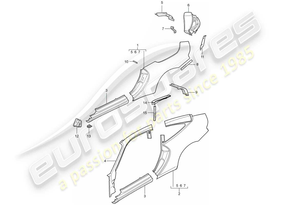 porsche 1999 (996) seitenwand teilediagramm